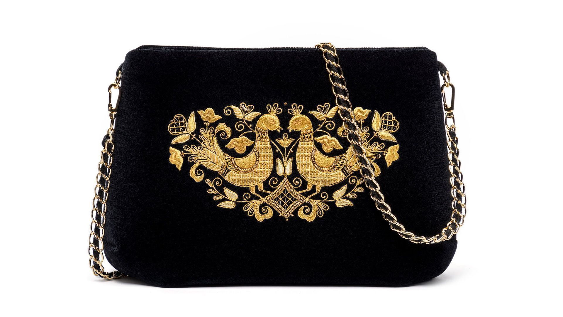 10660443 Торжокские золотошвеи Сумка "Птицы" бархат Разм. 18*26,5*9 Мод. 858 Рис. 2487 Бархат  - Вид №1