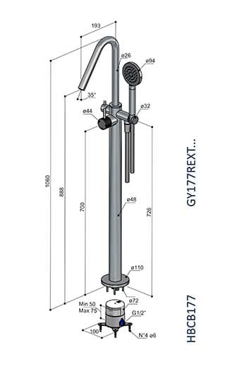 Смеситель для ванны с ручным душем Hotbath Guy ARCH-00057668 - Вид №2