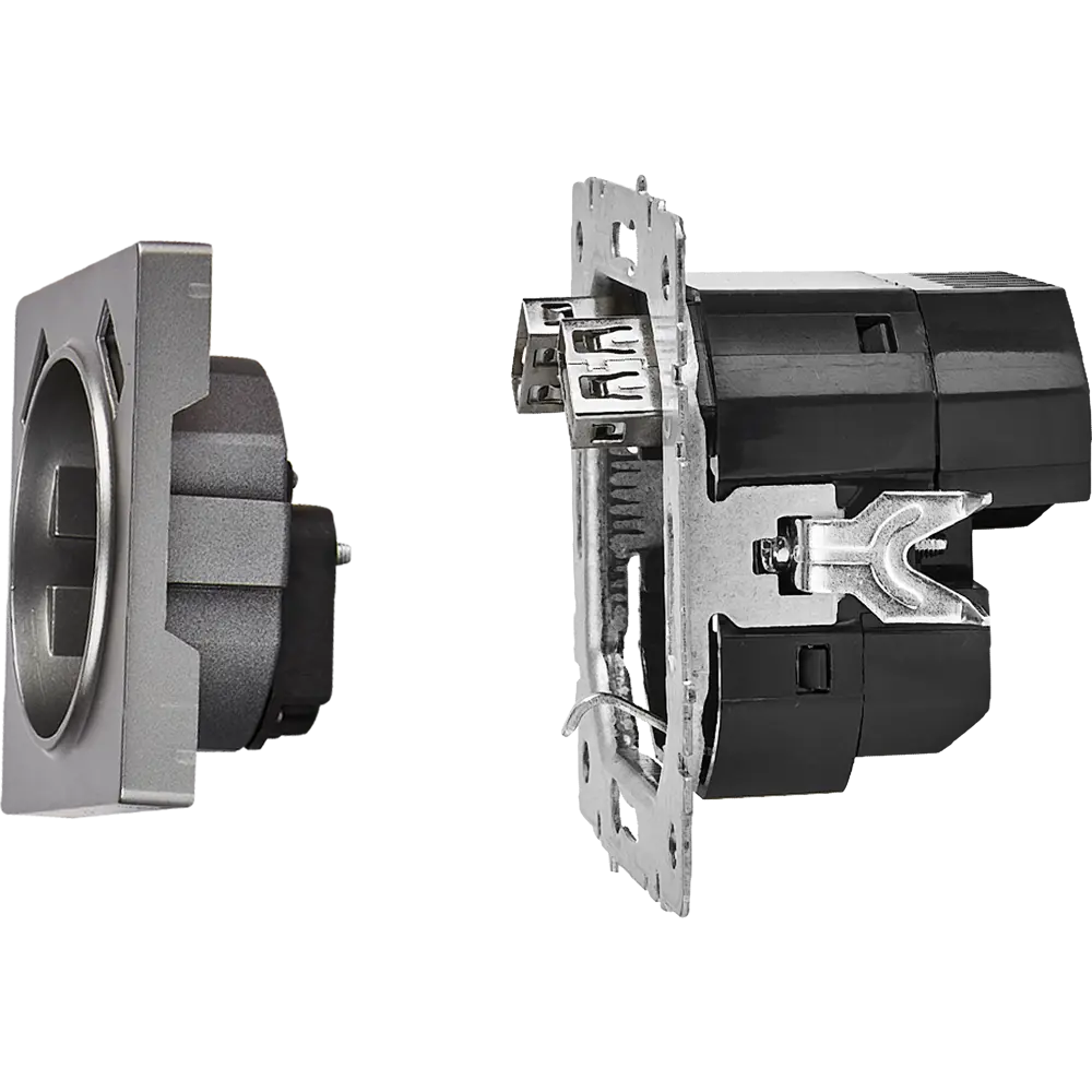 Розетка USB встраиваемая IEK Brite с заземлением, цвет сталь 87761606 STLM-1113808 - Вид №4