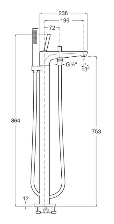 Латунный напольный смеситель для ванны с ручным душем Roca Pals ARCH-00007553 - Вид №1