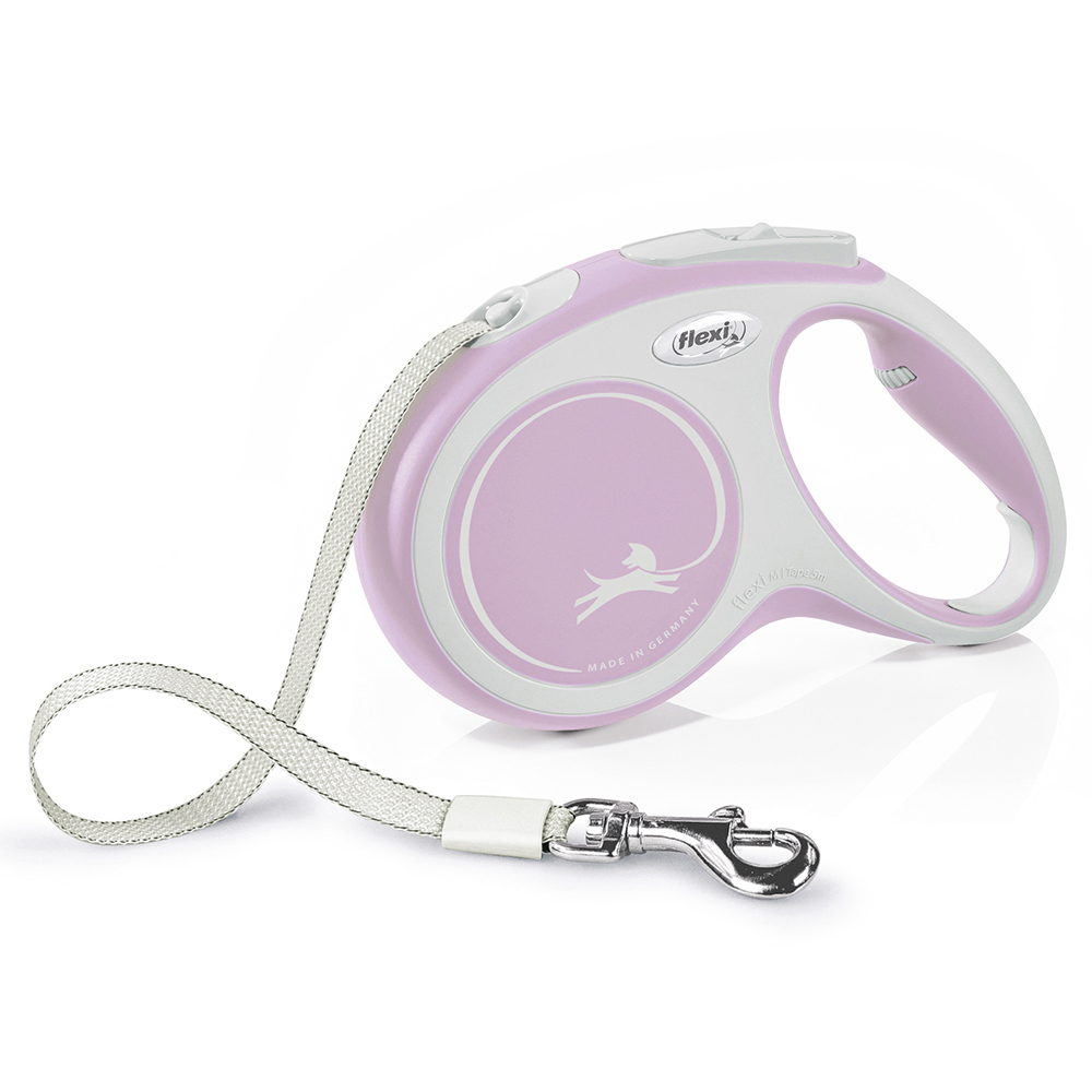 ПР0054800 Рулетка для собак New Line Comfort M (до 25кг) лента 5м серый/розовый Flexi 