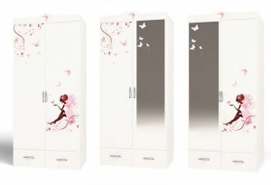 Шкаф ABC-KING 2х дверный Фея с зеркалом и со стразами Сваровски с Феей