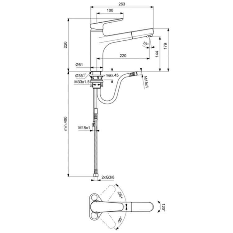 B0956AA Смеситель для кухонной мойки Ideal Standard CERAPLAN III  - Вид №2
