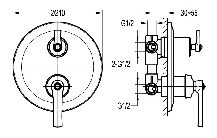 Встраиваемый смеситель c 3-х позиционным переключателем Cezares LIBERTY-F-VDIM3-01 - Вид №1