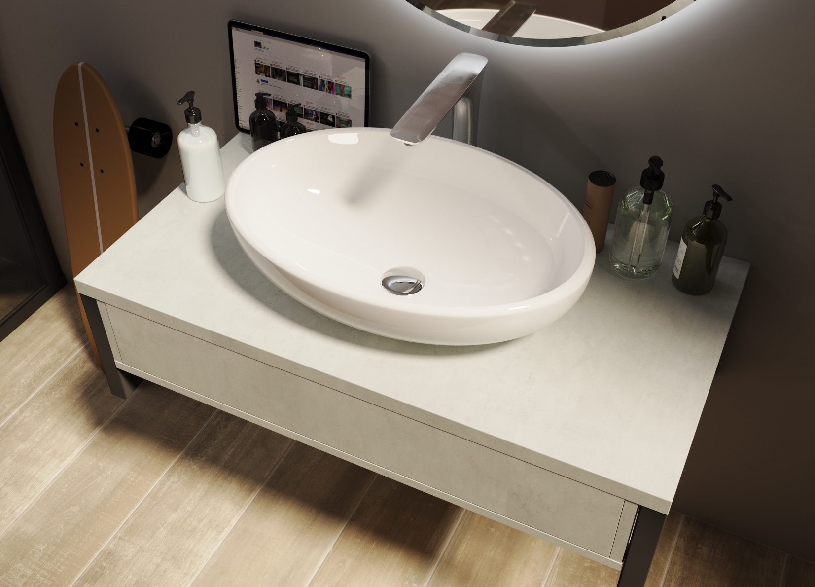 У85853 Тумба GRUNGE LOFT 100П 1в.я Бетон светлый 1 Marka GRUNGE LOFT  - Вид №1