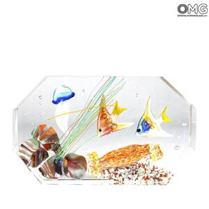 4789 ORIGINALMURANOGLASS Скульптура Аквариум с тропическими рыбками - муранское стекло OMG 14 см