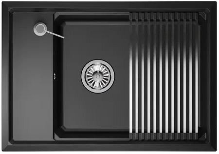 KS-7305, ШВАРЦ (чёрный металлик), кухонная мойка, кварц