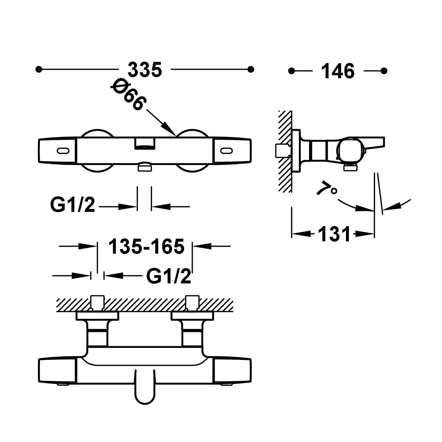 Настенный термостатический смеситель для ванны и душа-19017449 TRES Thermostatic - Вид №1