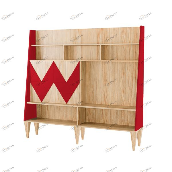 Стеллаж деревянный с дверцами и полками красный Woo Wall WOODI  00-3966183 Бежевый;красный 