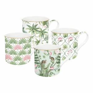 Кружки фарфоровые 4 шт бело-зеленые "Тропики" EASY LIFE COFFEEMANIA & ATMOSPHERE 00-3946544 Белый;зеленый