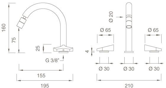 Ceadesign Смеситель на 3 отверстия с регулируемым изливом Ziqq Ziq 73 - Вид №1