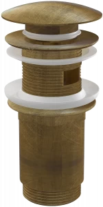 Донный клапан сифона для умывальника CLICK/CLACK 5/4", цельнометаллический с переливом и большой заглушкой, бронза-антик