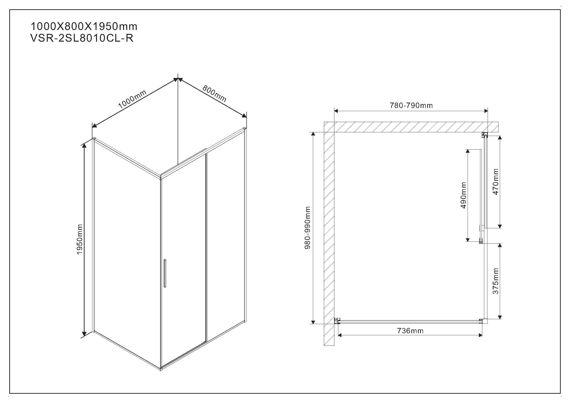 VSR-2SL8010CL-R Душевой уголок Vincea Slim Santreyd - Вид №1