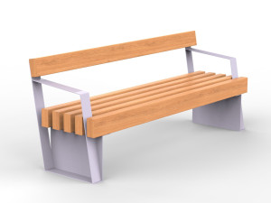 Стальная и деревянная скамья со спинкой и подлокотниками