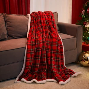 Плед Клетка 180x200 см шерпа цвет красный