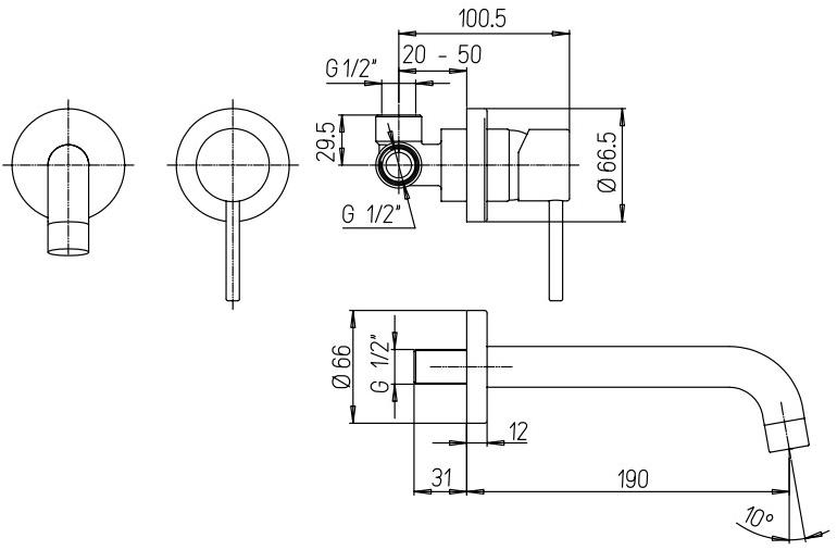 Paini Cox 78CR208 смеситель встраиваемый для раковины  - Вид №2