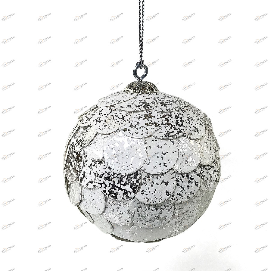 Шар новогодний серебряный с мраморными чешуйками Paper ball, 10 см ENJOYME  253102 Серебро 