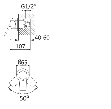 Встраиваемый однорычажный смеситель для душа CEZARES NAUTIC-DIM-NOP - Вид №1