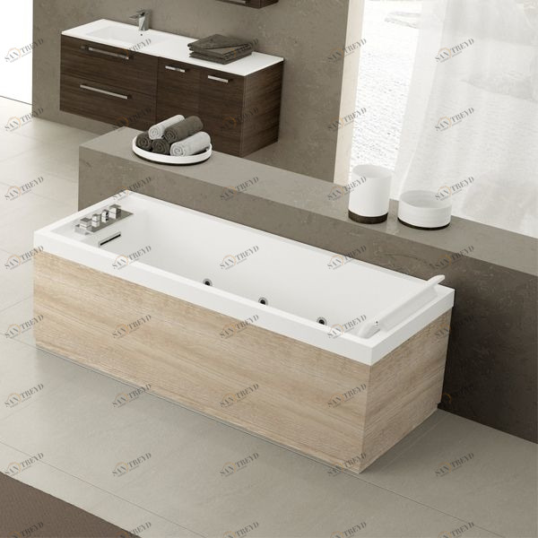 Ванна Dream Plus Novellini SENSE 4 с набортным смесителем и панелями из белого ореха SE4E19080T7U3Q