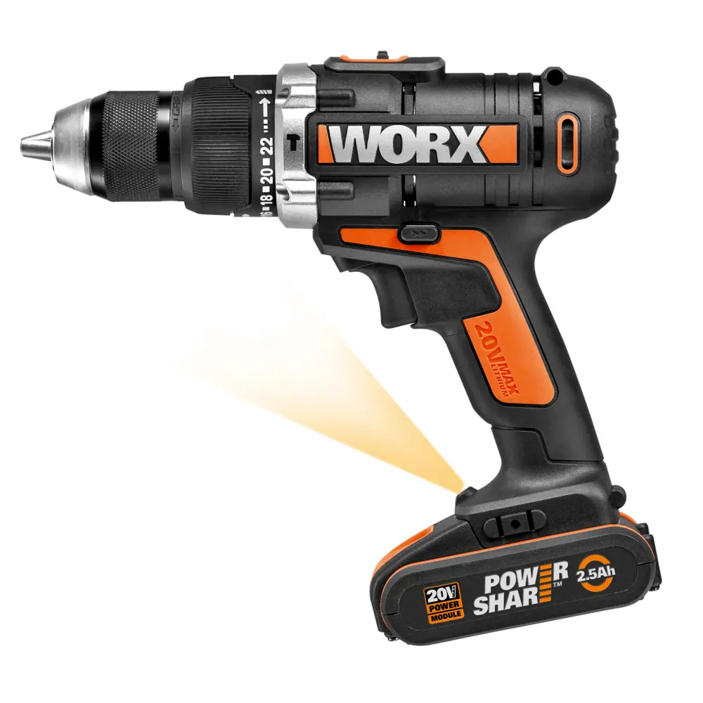 Дрель-шуруповерт аккумуляторная Worx WX372.6, 20 В Li-ion 2.5 Ач STLM-2208550 - Вид №1