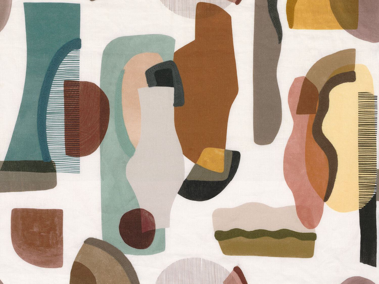 Многоцветная льняная вышитая ткань для штор Casamance Machaya ARCH-00130369