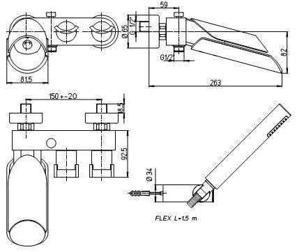 Paini Morgana 73PW105LH смеситель для ванны с аксессуаром - Вид №1