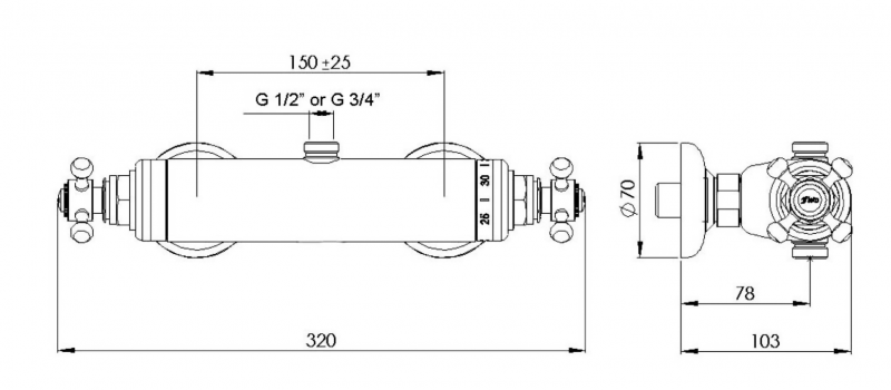 Смеситель термостатический для душа на 1 выход верхнее подключение CEZARES GOLF-DS-T-03/24 - Вид №1
