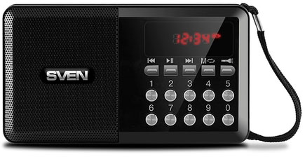 SV-016845 ps -60, черный (3 вт, fm-тюнер, usb, microsd, led-дисплей, фонарь, 3xaa, 600ма*ч) Sven Santreyd 