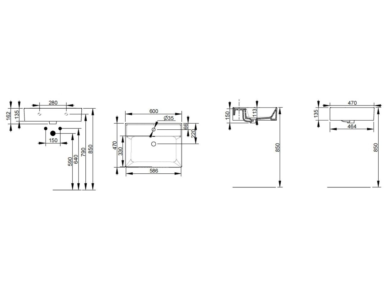 Керамическая подвесная раковина с переливом Ceramica Dolomite несколько ARCH-00063195 - Вид №7