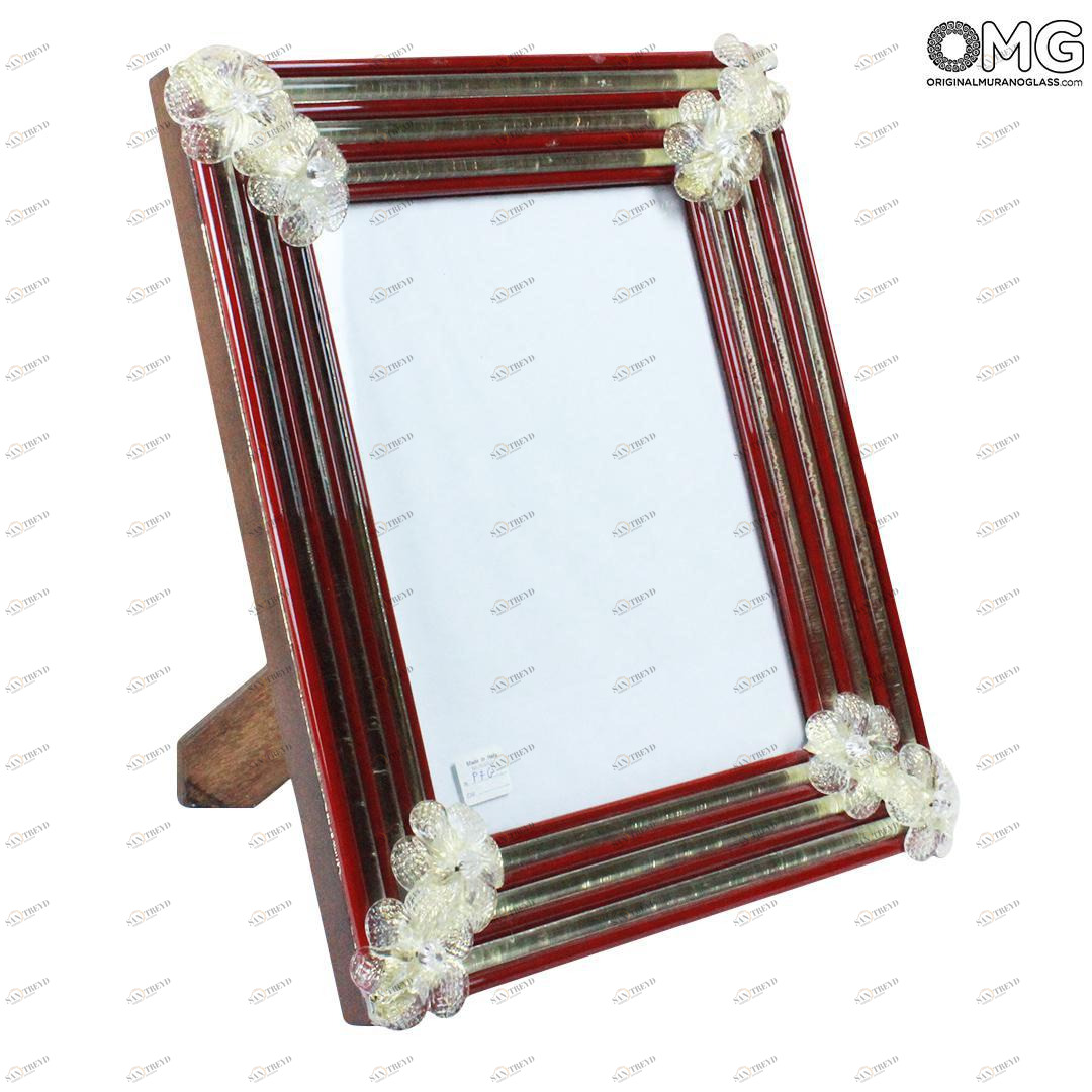 903 ORIGINALMURANOGLASS Венецианская фоторамка с цветками - rosso-oro - муранское стекло OMG  см 