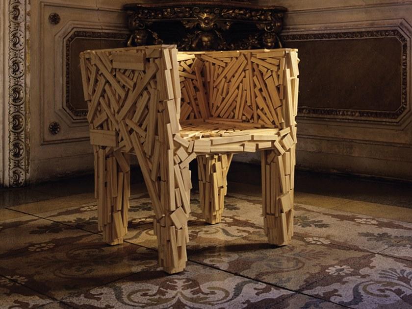 edra Стул с подлокотниками из натуральных деревянных планок Favela Fav010 - Вид №1