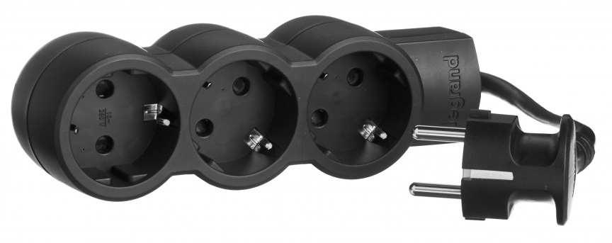 695015 Многорозеточный блок ''стандарт'' 3 x 2к+з - с кабелем длиной 3 м черный Legrand 