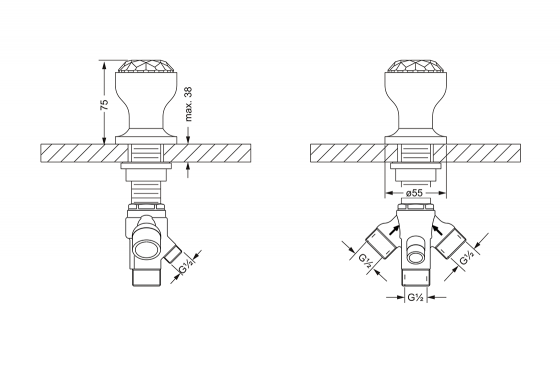 Переключатель на два положения ½", монтаж на борт ванны JOERGER Palazzo Crystal 605.40.750.000 - Вид №1