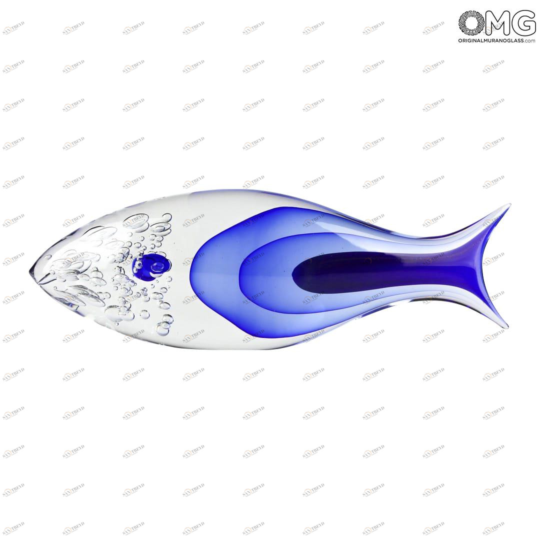 2491 ORIGINALMURANOGLASS Абстрактная скульптура Синяя Рыба - муранское стекло - Original Murano Glass OMG 45 см 