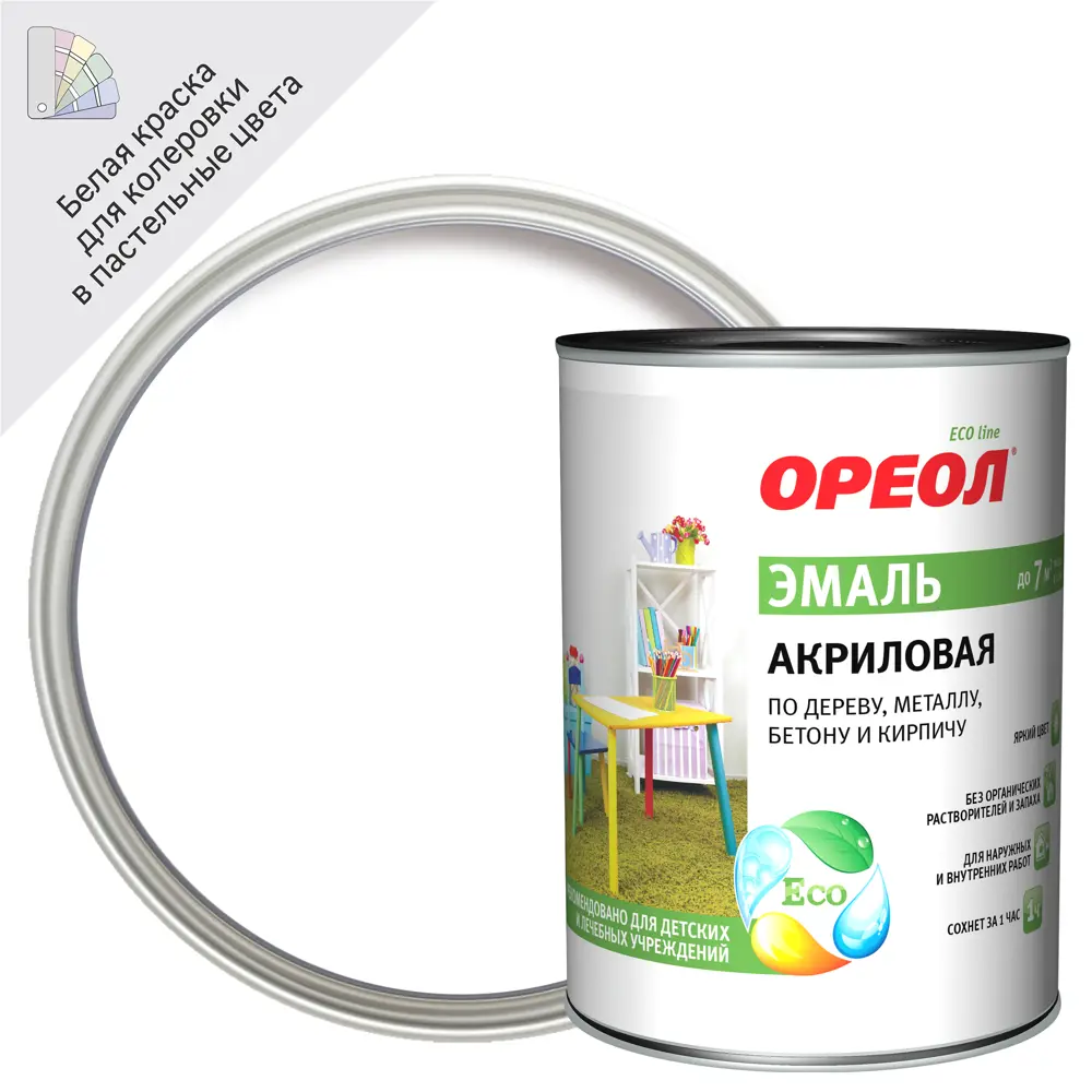 Эмаль акриловая Ореол глянцевая цвет белый 0.9 кг STLM-2102238