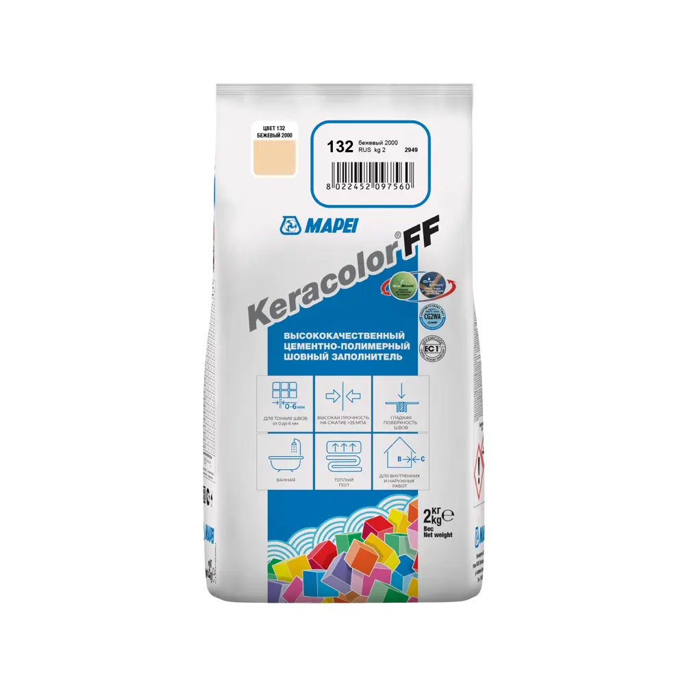 Затирка цементная MAPEI Keracolor FF Бежевый для плитки и мозаики 81981438 STLM-0016528 - Вид №2