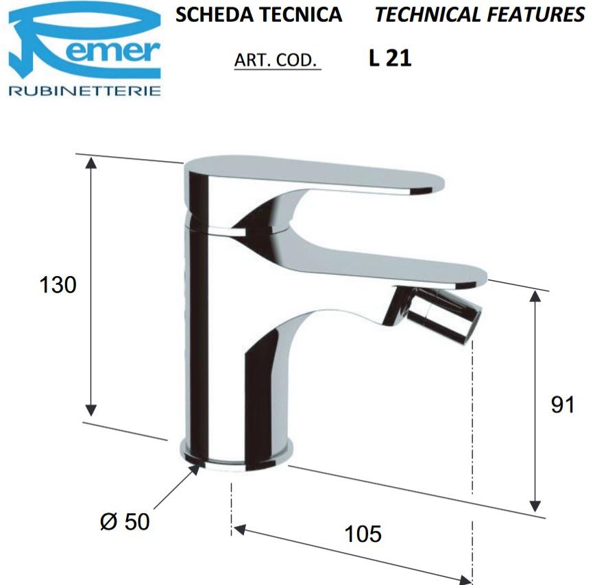 Remer Rubinetterie Смеситель для биде однорычажный, сливной Class line L21 - Вид №2