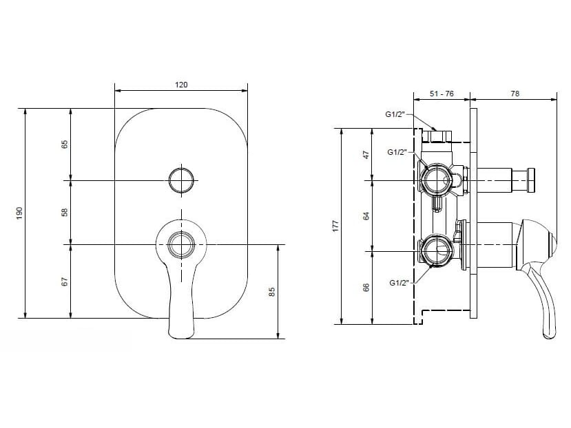 Хромированный латунный смеситель для душа с переключателем Bugnatese Lem ARCH-00028218 - Вид №2