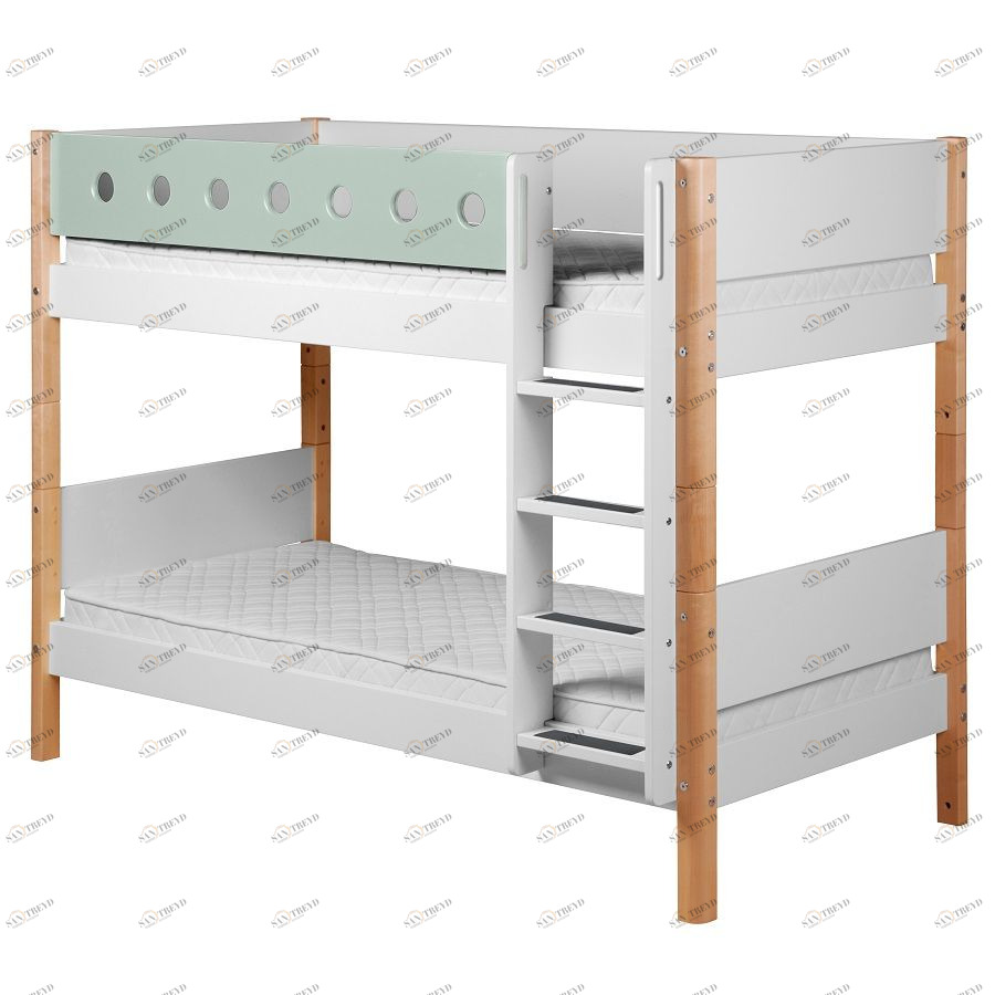 Кровать Flexa White двухъярусная с лестницей, 190 см, мятная лакированная 801740622