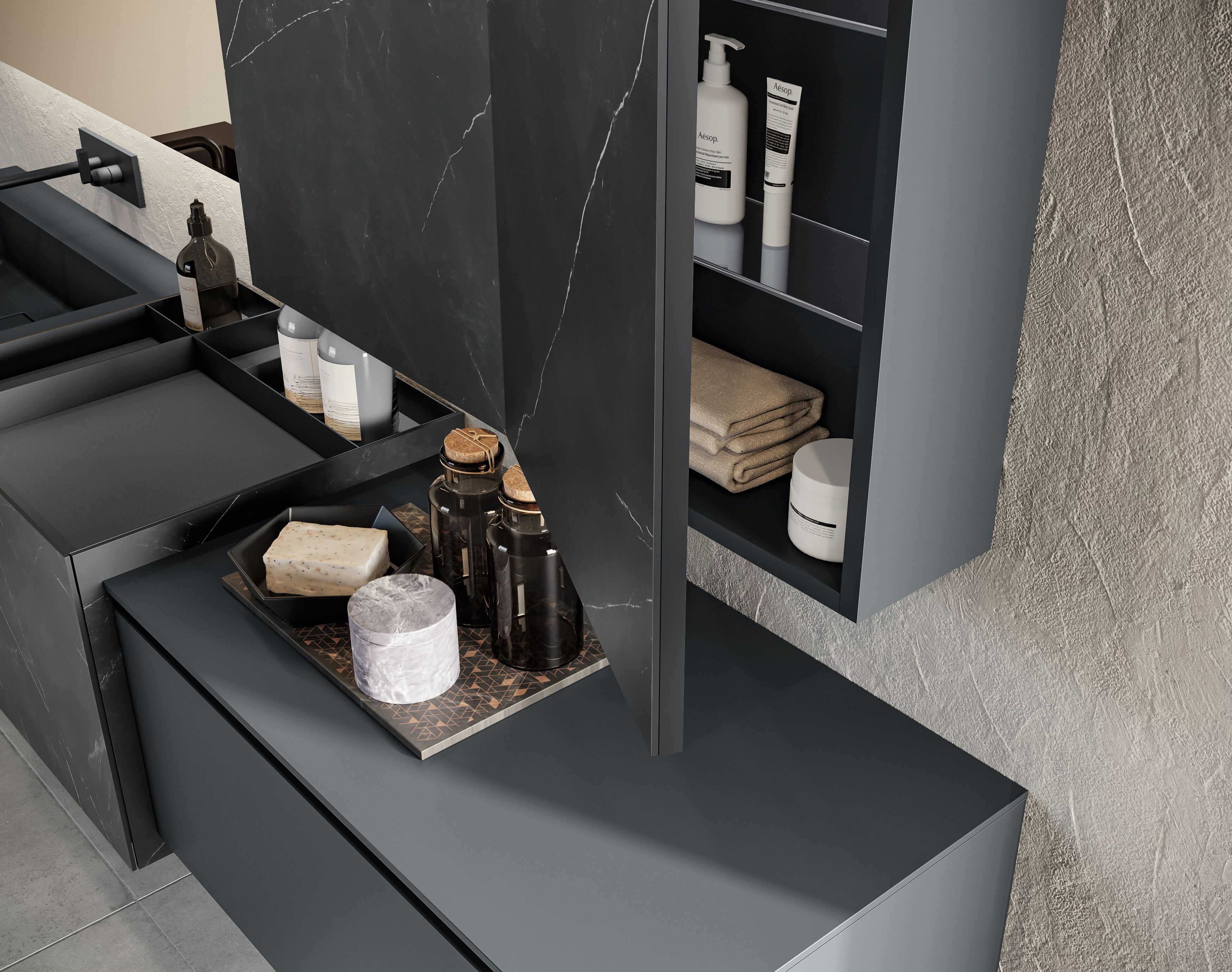 Подвесной шкаф для раковины Fenix с выдвижными ящиками и зеркалом Birex Facto ARCH-00039290 - Вид №4