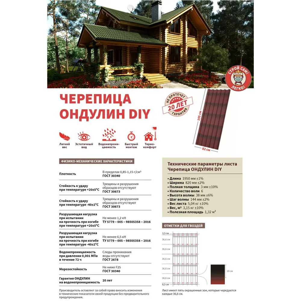 Черепица Ондулин DIY 3x820х1950 мм красный ONDULINE STLM-2032763 - Вид №8