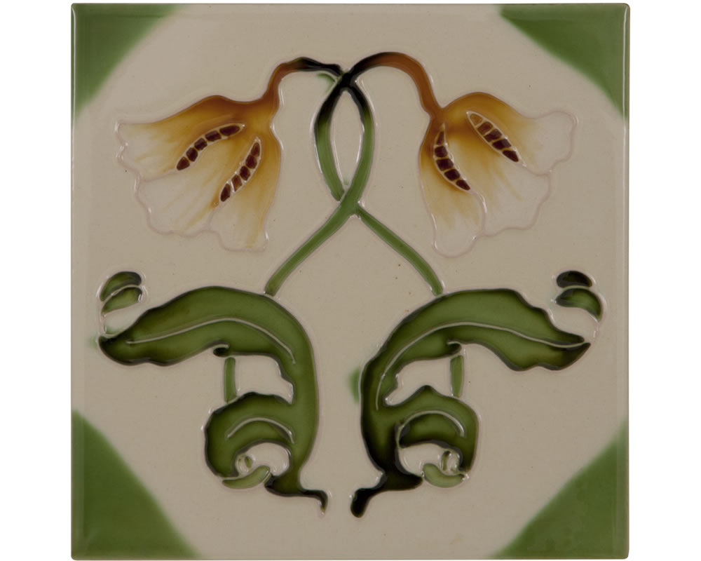 LGC042 Набор из 10 плиток с темно-зелеными листьями оранжевого тюльпана Сarronheating  - Вид №1