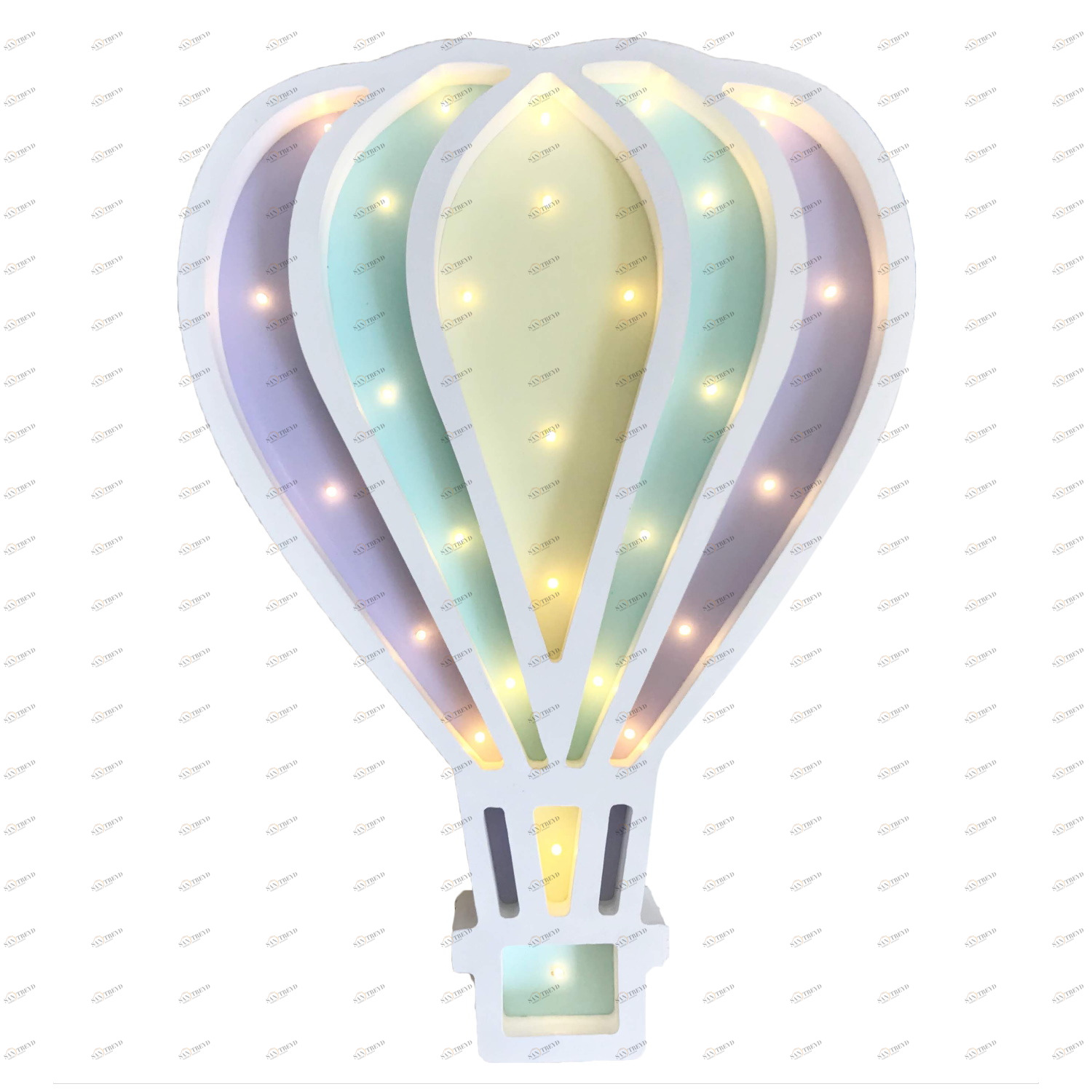 Ночник деревянный 30 см белый с желтым "Воздушный шар" LAMPA I DEREVO  00-3880211 Желтый;зеленый;фиолетовый Santreyd 