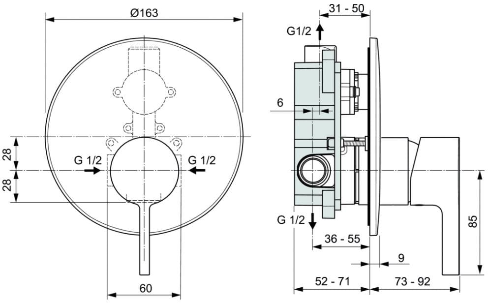 Встраиваемый однорычажный смеситель для душа Ideal Standard Joy ARCH-00146812 - Вид №2