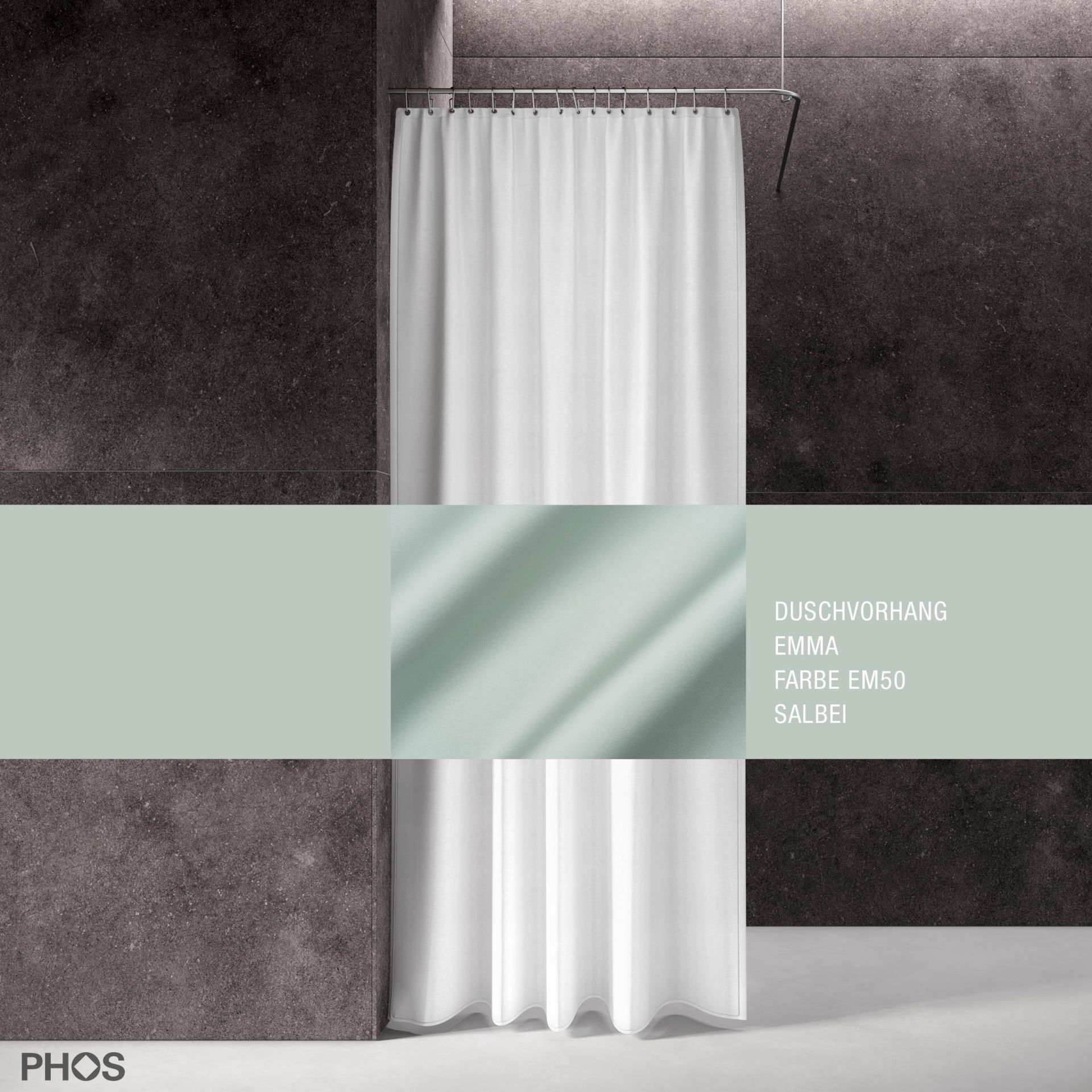 DV-EMMA200-160-EM50 Занавеска для душа emma sage, длина 200 см, ширина 160 см. PHOS 