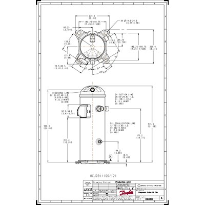 Danfoss H серия — Герметичные спиральные компрессоры, R410A HCJ091T4LC8 Компрессор спиральный 121L3119 