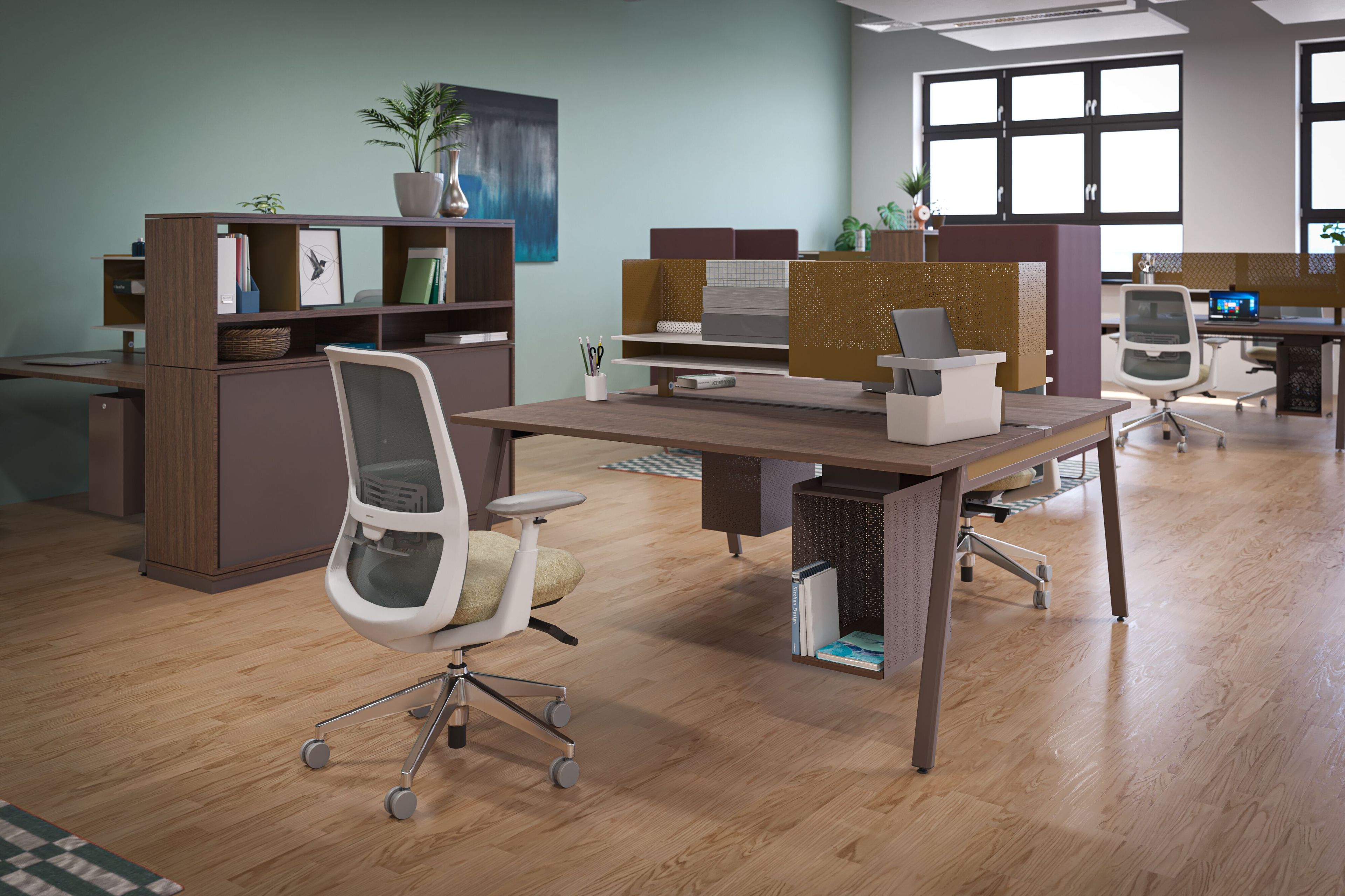 Тканевый поворотный мягкий операционный стул с колесами Haworth SOJI ARCH-00095618 - Вид №4