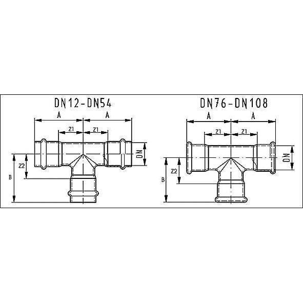 61713010835108 SANHA 17130 пр.-фит. газ, нерж.сталь, тройник ВПр 108,0x35x108,0 мм  - Вид №1