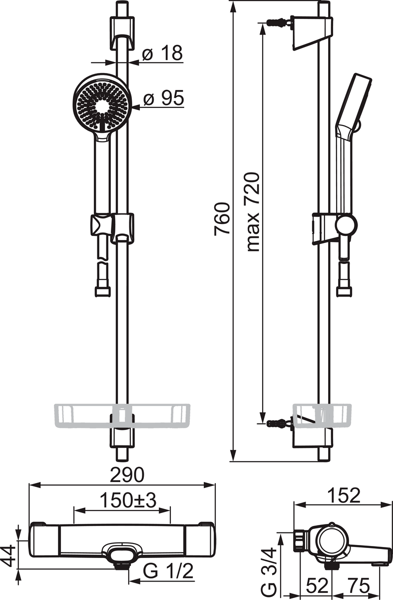Oras 7453 Cмеситель для душа с душевым комплектом 7453 Nova Хром  - Вид №1