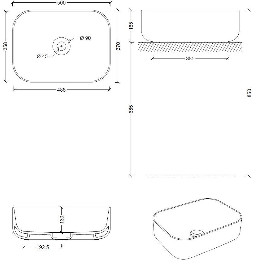 32120101,32150101 Накладная раковина на столешницу  овальная Alice Ceramica UNICA - Вид №12